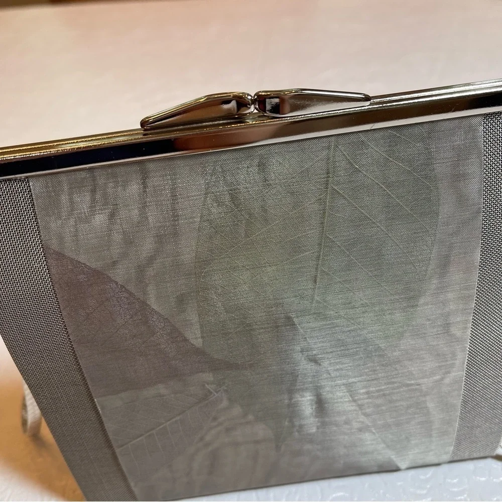 BO’s Art Studio Stainless Steel Mesh Evening Bag Painted Leaf Embellishment